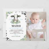 Boerderij Koe Eerste verjaardag Fotouitnodiging Bedankkaart (Voorkant)