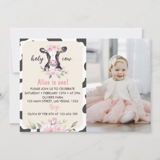 Boerderij Koe Eerste verjaardag Fotouitnodiging Bedankkaart (Voorkant)