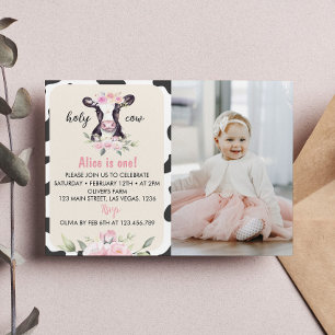 Boerderij Koe Eerste verjaardag Fotouitnodiging Bedankkaart