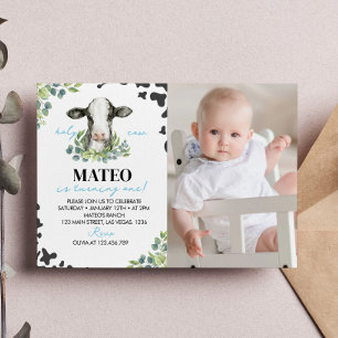Boerderij Koe Eerste verjaardag Fotouitnodiging Bedankkaart