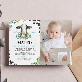 Boerderij Koe Eerste verjaardag Fotouitnodiging Bedankkaart