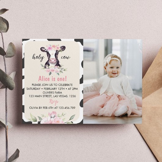 Boerderij Koe Eerste verjaardag Fotouitnodiging Bedankkaart