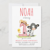 Boerderij Koe Eerste Verjaardagsuitnodiging Kaart (Voorkant)