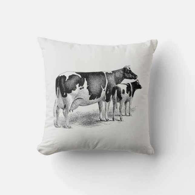  boerderij Koe en kalf zwart wit tekening Kussen (Voorkant)