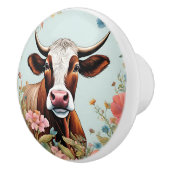 Boerderij Koe in Bloemen Keramische Knop (Rechts)