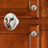 Boerderij Koe in Bloemen Keramische Knop