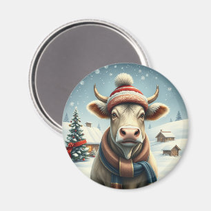Boerderij Koe in Preppy Winter Kleding en Pet Wint Magneet