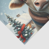 Boerderij Koe in Preppy Winter Kleding en Pet Wint Tissuepapier (Detail)