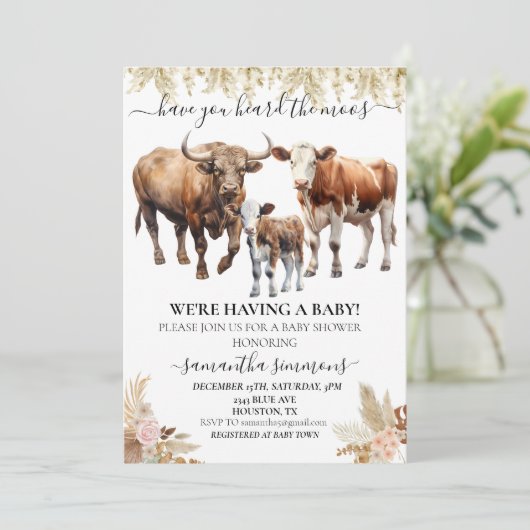 Boerderij Koe Kalf Baby shower Boho Waterverf Kaart (Staand voorkant)