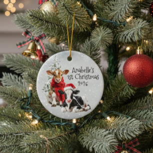 Boerderij Koe Kerstvakantie 1e Kerstmis  Keramisch Ornament