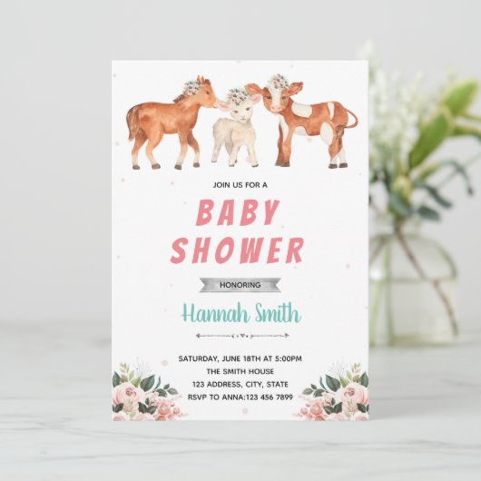 Boerderij koe paard schaap babyshowerfeestje kaart (Staand voorkant)