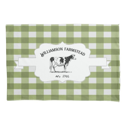 Boerderij Koe Pillow Hoesje Groene Buffalo Plaid Kussensloop (Voorkant)