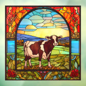 Boerderij Koe Staande in Pasture Faux Glas in lood Raamsticker (Vel 3)