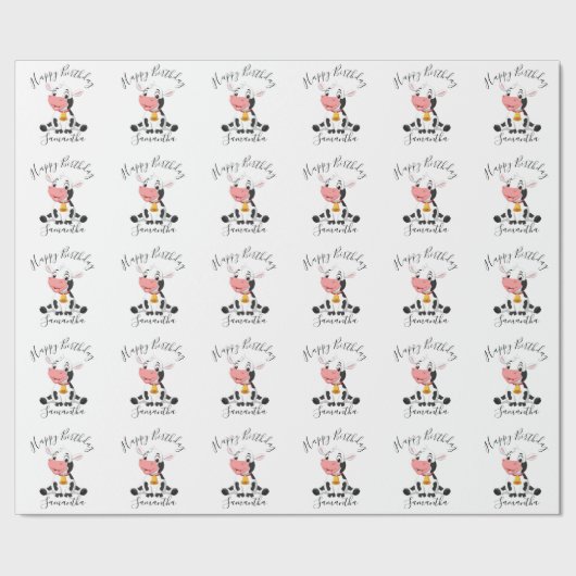 boerderij koe verjaardag cadeaupapier (Zoom)