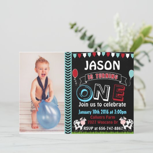 Boerderij Koe Verjaardagsuitnodigingen met foto-ui Kaart (Staand voorkant)