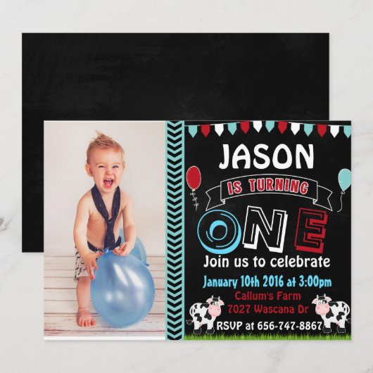 Boerderij Koe Verjaardagsuitnodigingen met foto-ui Kaart (Voorkant / Achterkant)