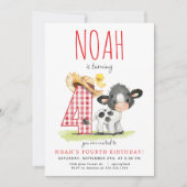 Boerderij Koe Vierde Verjaardagsuitnodiging Kaart (Voorkant)