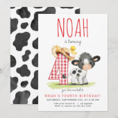 Boerderij Koe Vierde Verjaardagsuitnodiging Kaart (Voorkant / Achterkant)