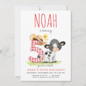 Boerderij Koe Vijfde Verjaardagsuitnodiging Kaart (Voorkant)