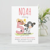 Boerderij Koe Vijfde Verjaardagsuitnodiging Kaart (Staand voorkant)