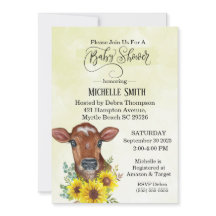 Boerderij Koe Zonnebloem Geel Waterverf Baby showe