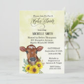 Boerderij Koe Zonnebloem Geel Waterverf Baby showe Kaart (Staand voorkant)