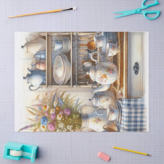 Boerderij koffiepot en wilde bloemen tissuepapier (Craft)