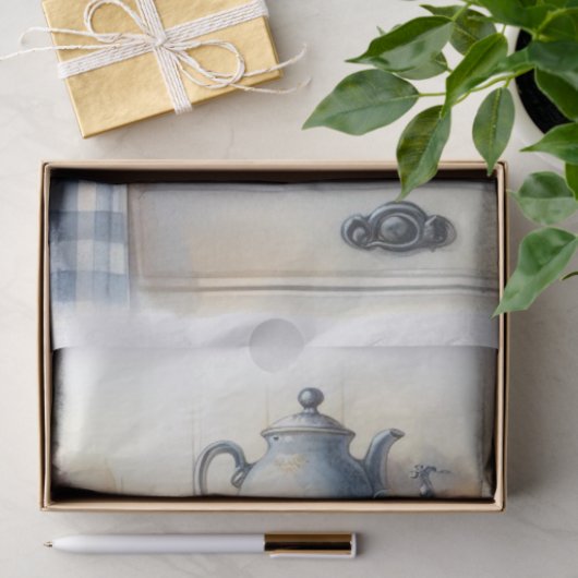 Boerderij koffiepot en wilde bloemen tissuepapier (Geschenk)