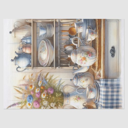 Boerderij koffiepot en wilde bloemen tissuepapier (Voorkant)