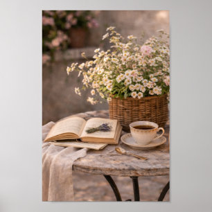 Boerderij koffietafel stilleven bloemenschilderij poster