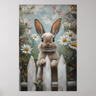 Boerderij Konijn Print, Bloem, Lente Nursery Poster