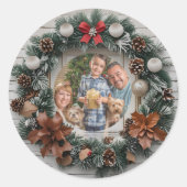 Boerderij Krans  Familie Kerst Ronde Sticker (Voorkant)