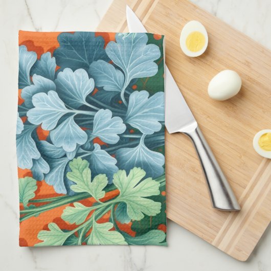Boerderij Kruiden Blokprint Keukenhanddoek (Quarter Fold)