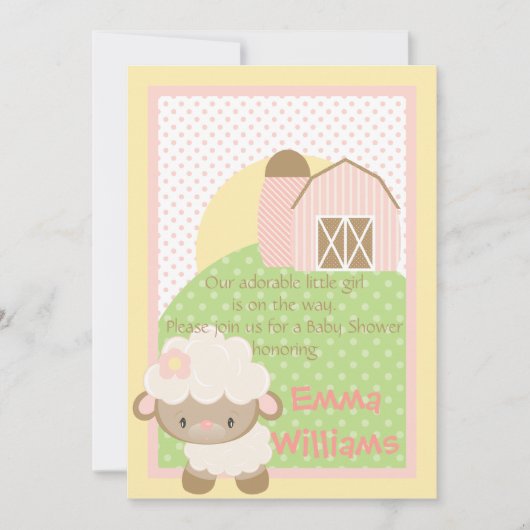 Boerderij Lamb Baby shower Uitnodiging (Voorkant)