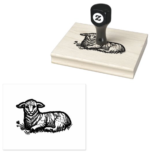 Boerderij Lamb Wood Handje Kunststempel Rubberstempel (Gestempeld)