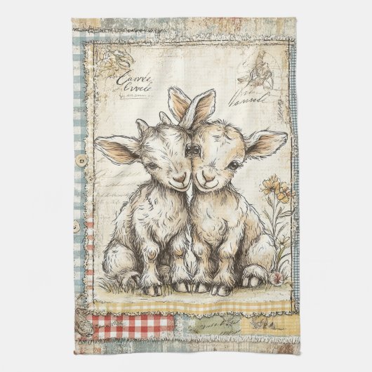 Boerderij lammeren  patroon theedoek (Verticaal)