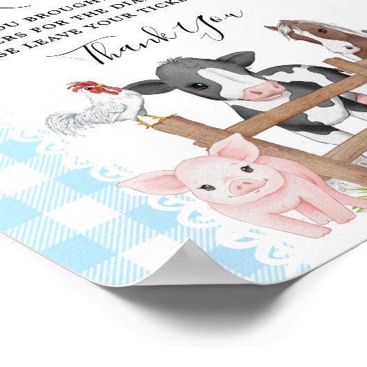Boerderij Land Baby shower Luier Raffle Teken Poster (Hoek)
