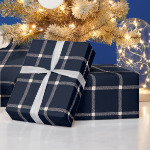 Boerderij land hand getrokken plaid crème donkerbl cadeaupapier