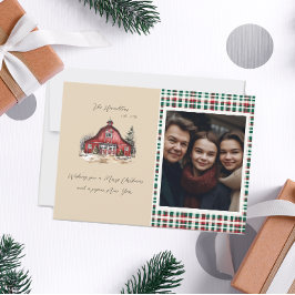 Boerderij Land Kerstmis Een foto Feestdagenkaart