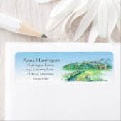 Boerderij Land Koeien Rode Schuur Landschap Etiket (Insitu)