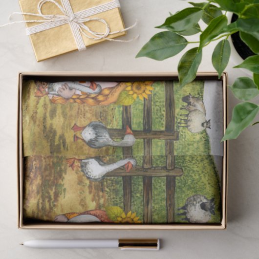 Boerderij Landschap Gnome Goose Sheep Landschap Tissuepapier (Geschenk)