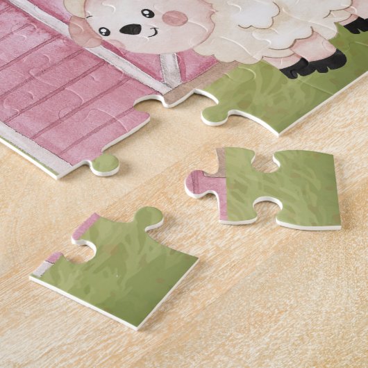 Boerderij Leerspeelgoed, Aangepaste Naam Roze Boer Legpuzzel (Zijkant)