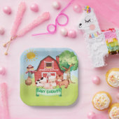 Boerderij Leuke Dieren Groen Baby shower Papieren Bordje (Feest)
