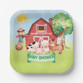 Boerderij Leuke Dieren Groen Baby shower Papieren Bordje (Voorkant)