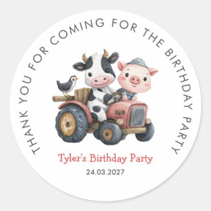 Boerderij Leuke verjaardagsfeest Koe Varken Dank u Ronde Sticker