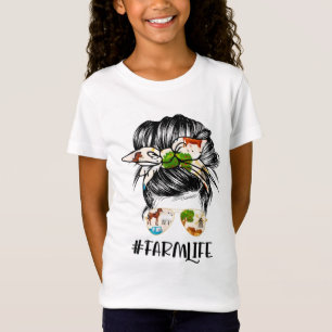 Boerderij Life Messy Hair Bun Girl T-shirt