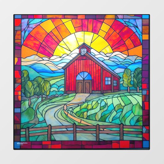 Boerderij Life Red Barn bij Sunset Faux Glas in lo Raamsticker (Vel)
