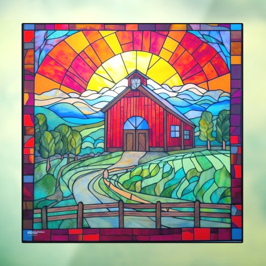 Boerderij Life Red Barn bij Sunset Faux Glas in lo Raamsticker (Vel 3)