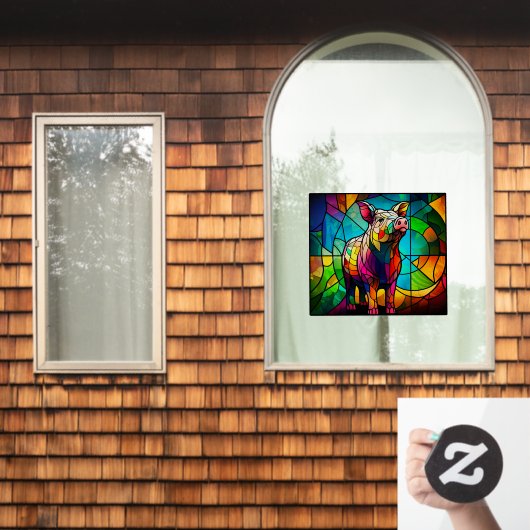 Boerderij Life Varken Hog Faux Glas in lood Raamsticker (Huis Raam)