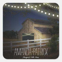 Boerderij Lights rustieke schuur bruiloft gunsten  Vierkante Sticker